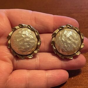 Vintage Kramer Gold & Cream Statement Earrings